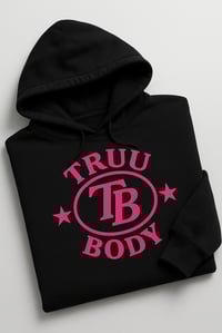 Image 4 of Truu Body Oversized Hoodie – Black with Hot Pink Logo