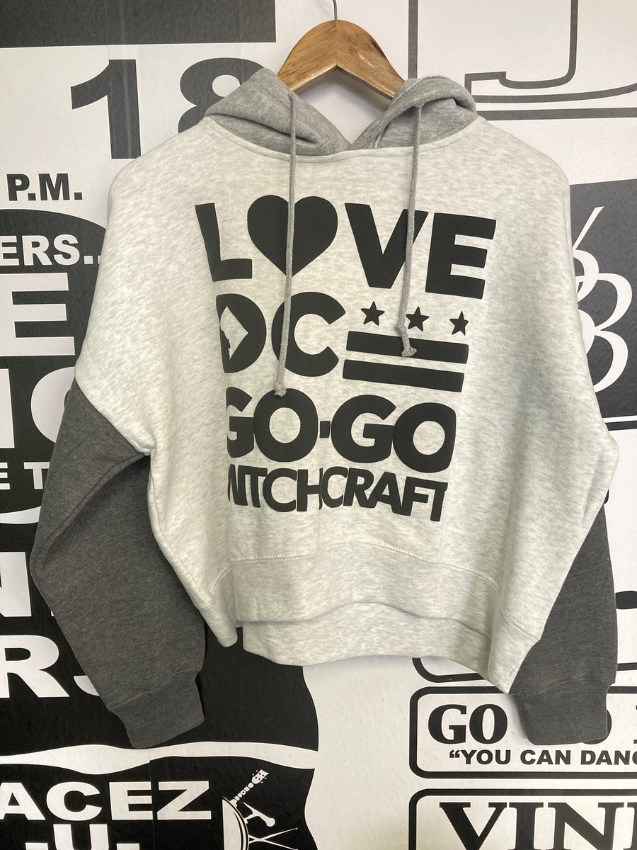 Image of Ladies LOVE DC GOGO Athletic Grey/Dark Grey Cropped Hooded Sweatshirt