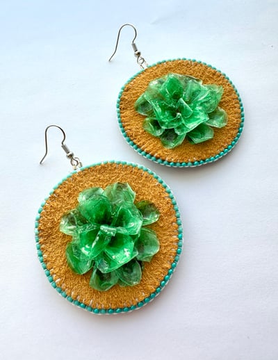 Image of Large Round Teal Fish Scale Earrings