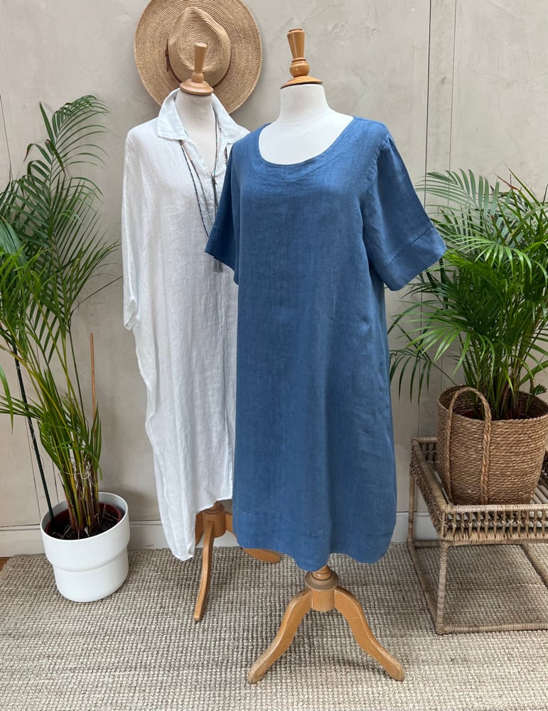 Image of Robe En Lin Gaïa II Bleu Orage
