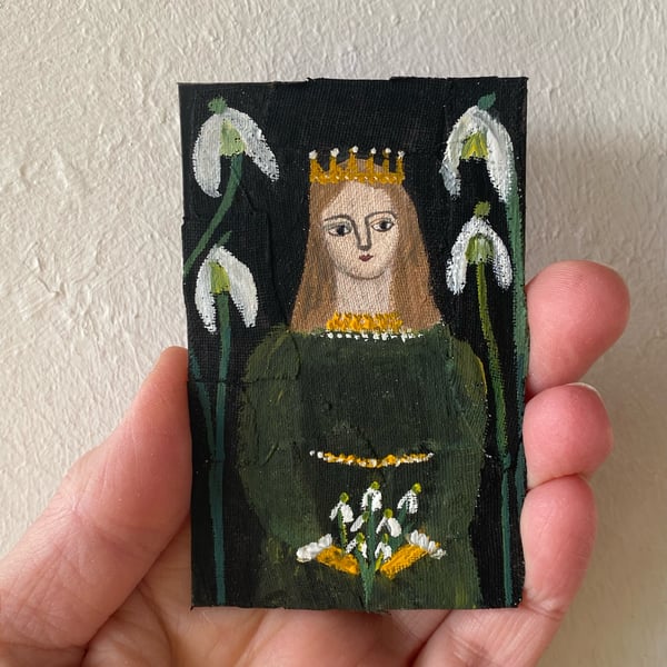 Image of A snowdrop queen - tiny painting 