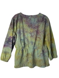 Image 5 of ♻️ UPCYCLED L 100% Cotton Overdyed Wrap Top in Muted Earthy Ice Dye