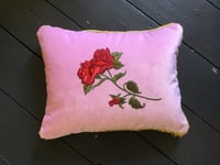 Image 11 of Pink velvet, red rose cushion