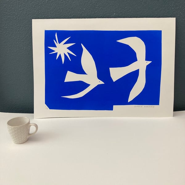 Image of  Birds and Star, after Matisse monoprint 