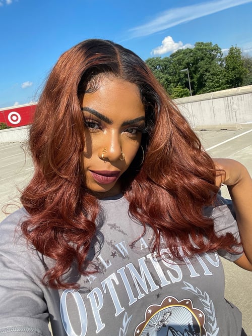 Image of "COPPER CRUSH" 20 inch lace CLOSURE WIG with LAYERS