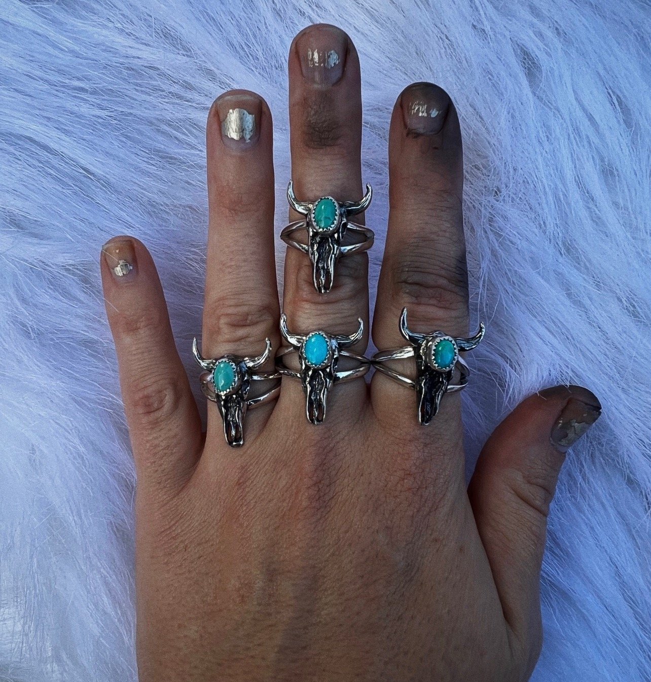 Bad Companion Silver — Turquoise Steer Skull Ring