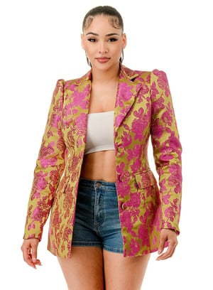 Image of Plus Jacquard Front Button Closure Blazer Jacket