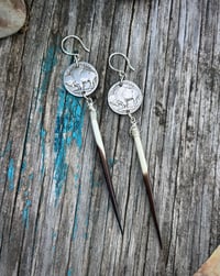 Image 1 of Buffalo nickel earrings with quill 