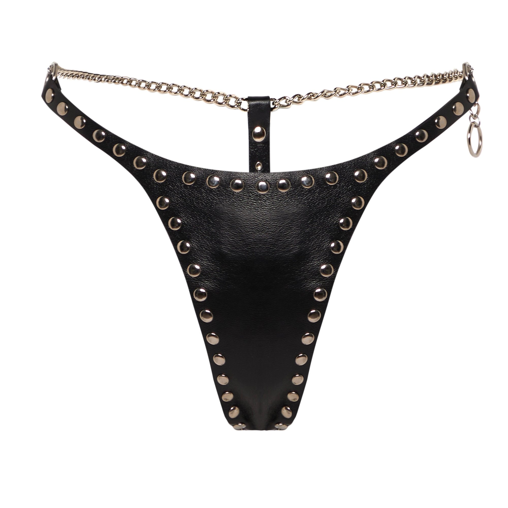 Spiked Leather Thong Panties, Small/Medium