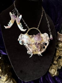 Image 3 of Amethyst & Quartz Bisected Cat Skull - Necklace & Earring Set