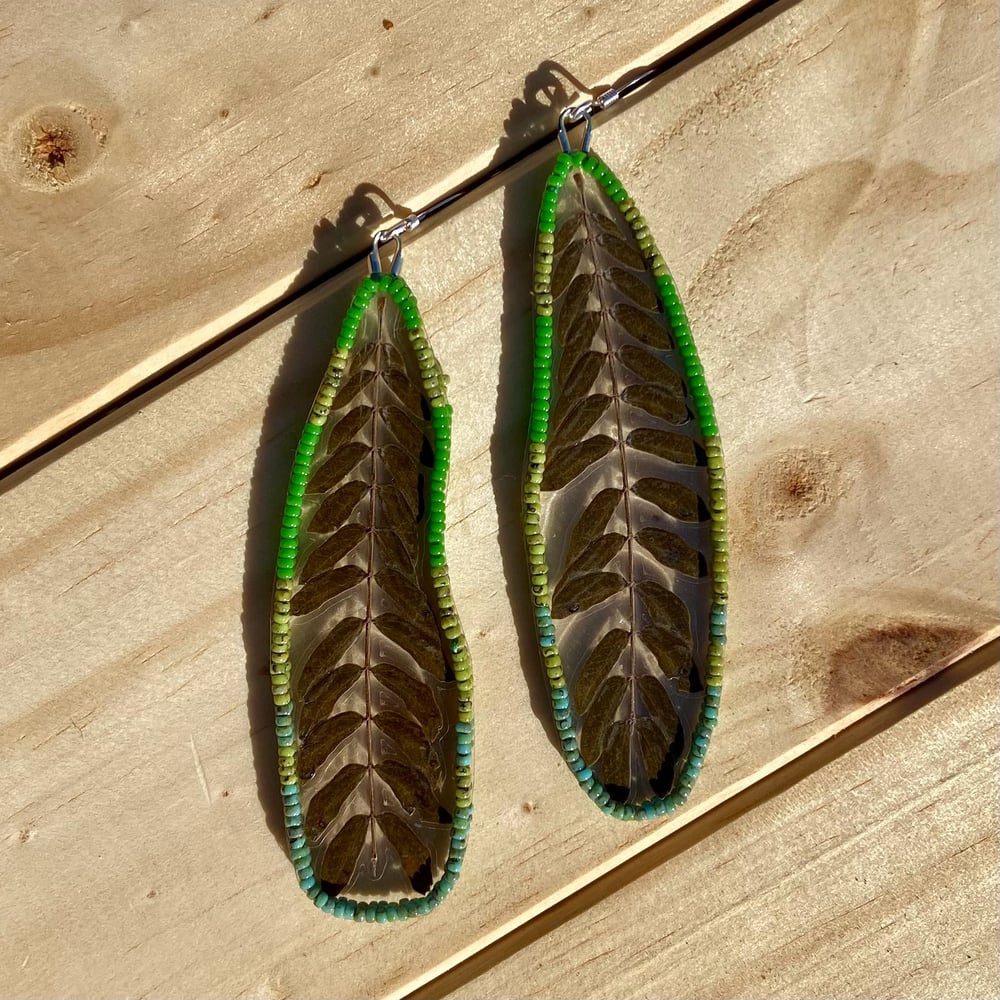Image of Fern Tree Earrings - Green Blue