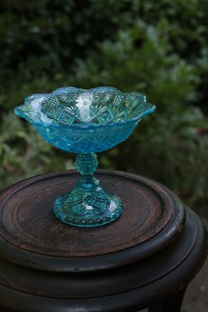 Image of Glasschale, mit Fuss, türkisblau