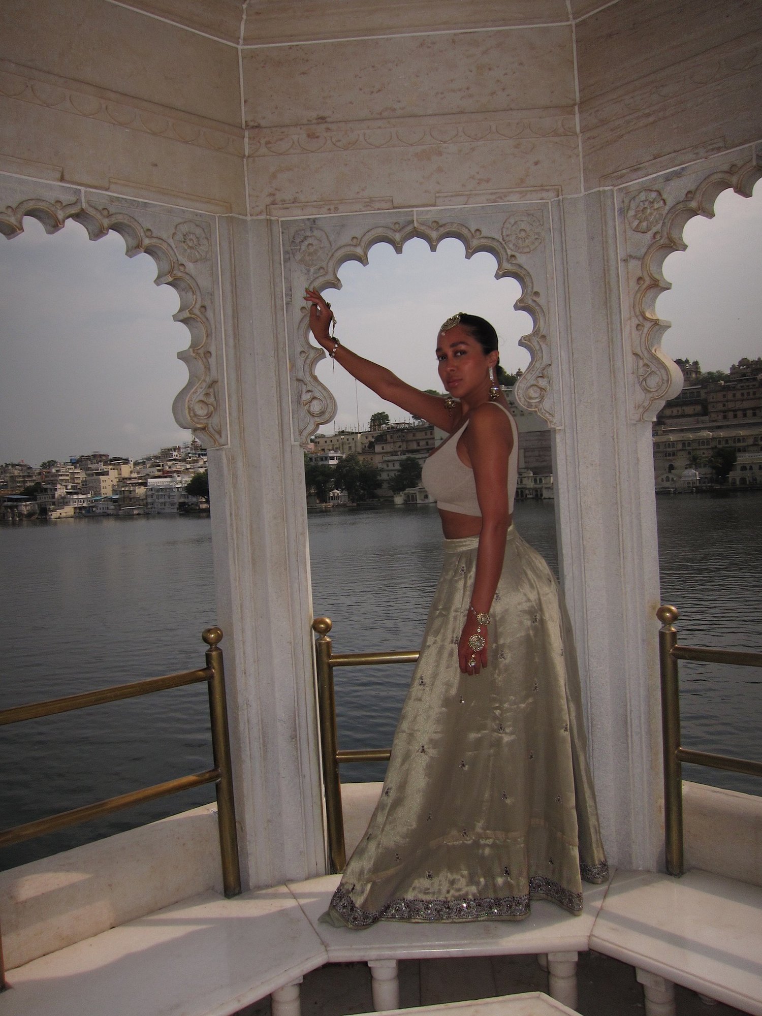 Image of SAGE GREEN SHIMMER LEHNGA WITH SEQUINS (M/L) 
