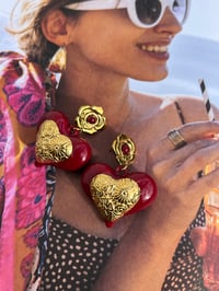Image 1 of LARGE RED HEART EARRINGS 