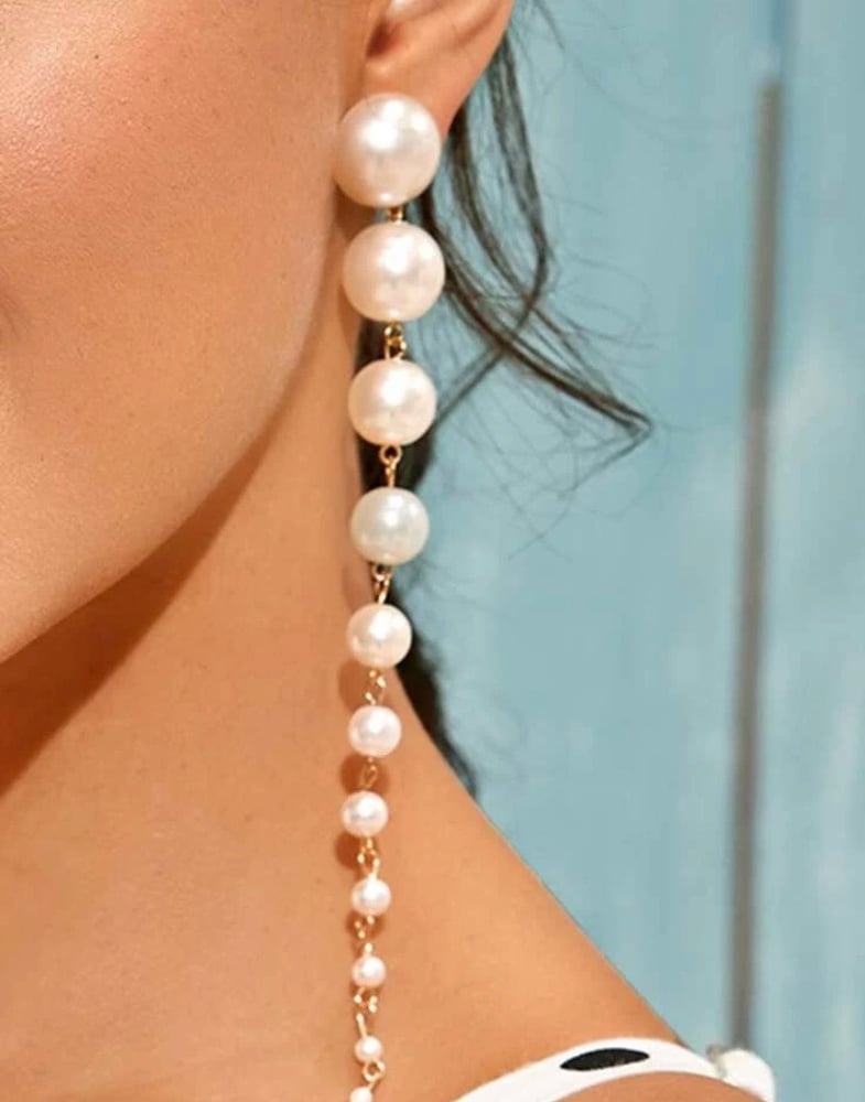 Image of “Pearl Long Drop Earrings”
