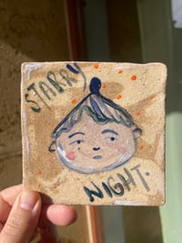 Image 1 of Starry Night. - Handmade ceramic tile with illustration 