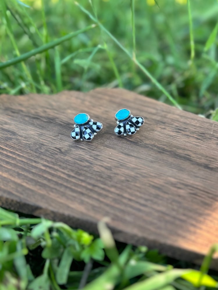 Image of Kingman & Checkers Button Cluster Post earrings
