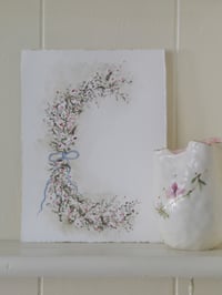 Image 3 of Rose Garland With Blue Ribbon, Original Watercolour