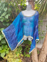 Image 2 of Poncho Woodstock Top -free size Blue purple see thru