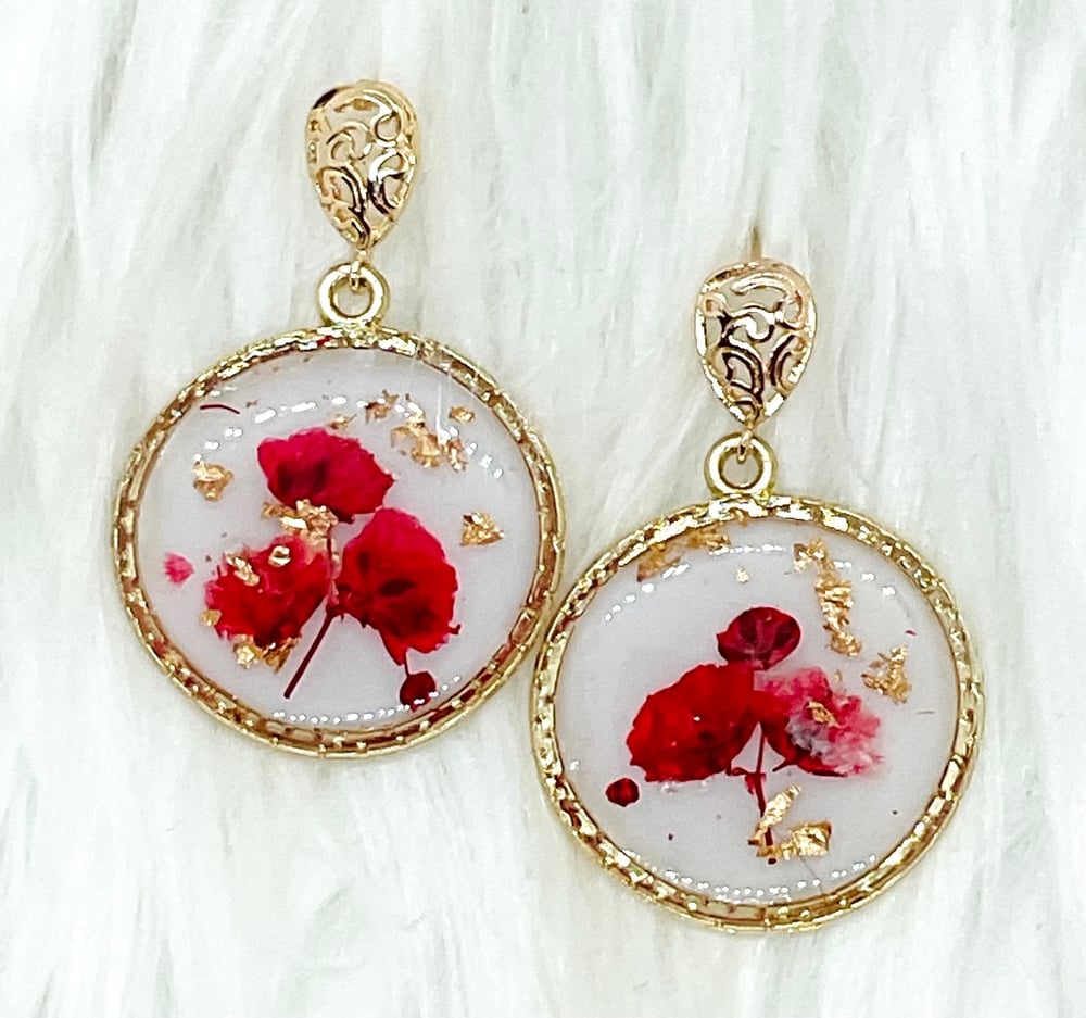 Image of RED FLORAL DANGLES 