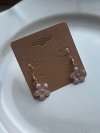 Image 3 of Gold Pearl Pink Flower Earrings