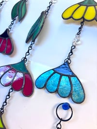 Image 3 of Handmade Stained Glass Flower Mobile - Double Bloom Hanging Suncatcher - Floral Glass Art