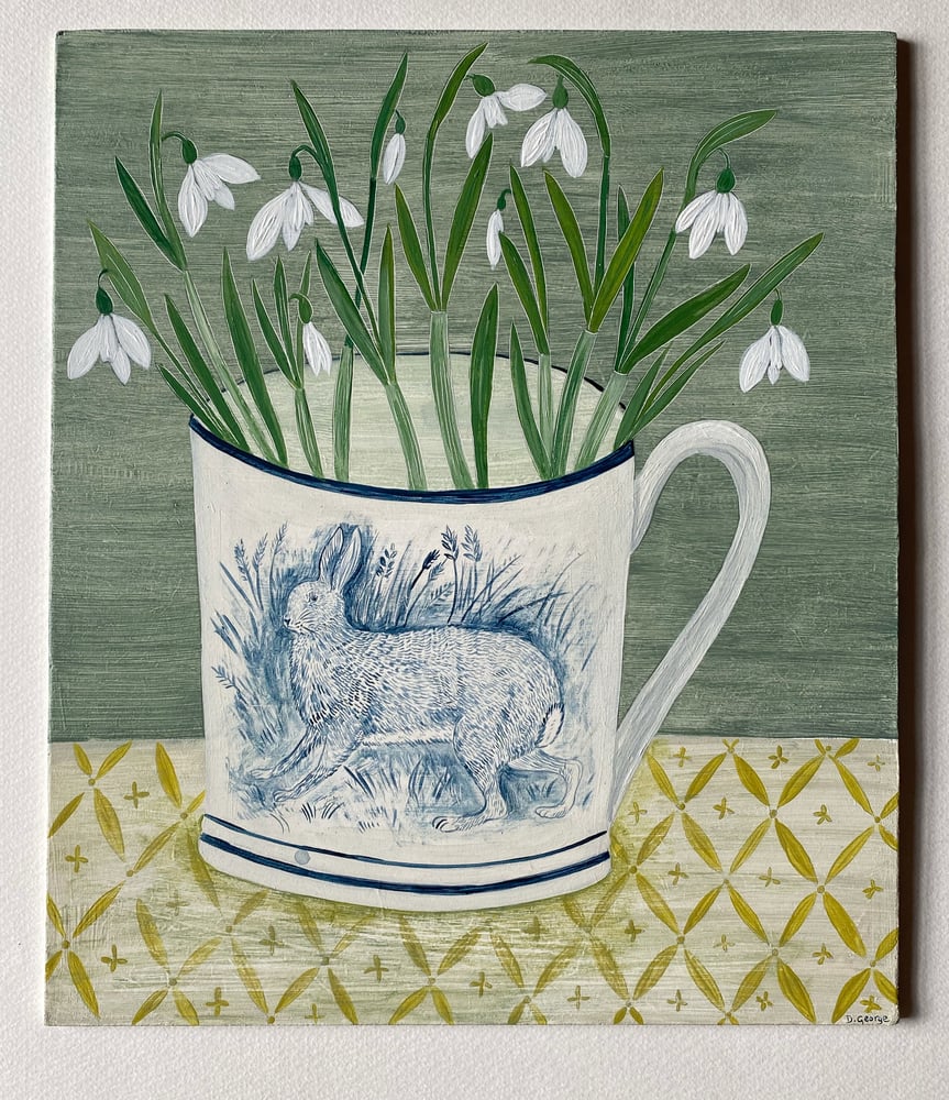 Image of Hare cup and Snowdrops Giclée print