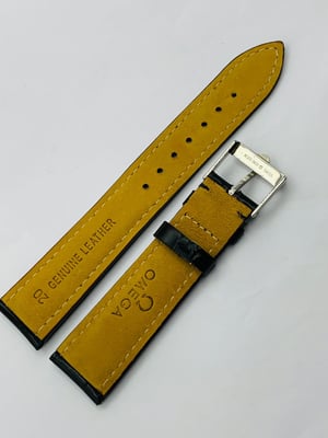 Image of 20mm CROC PADDED MENS LEATHER STRAP FOR OMEGA WATCH.BLACK.TOP QUALITY.HEAVY DUTY.VINTAGE BUCKLE