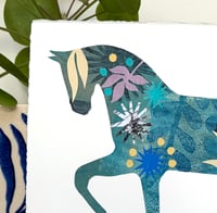 Image 4 of Kristof,a teal monoprinted and collaged horse