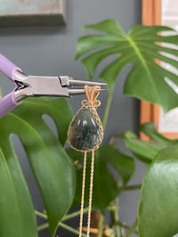 Image 4 of Gold Moss Agate Teardrop Crystal Necklace
