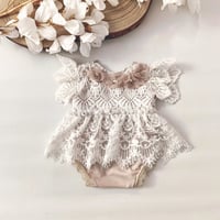 Image 1 of Newborn girls body-dress Sandria | light beige & off white little flowers