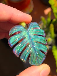 Image 1 of Green & purple monstera leaf pendant 