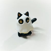 Image 3 of Black Cat With Ghost Mask Figurine