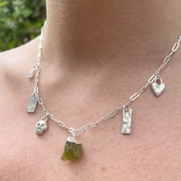 Image 2 of Peridot & Rainbow Moonstone Charm Necklace 