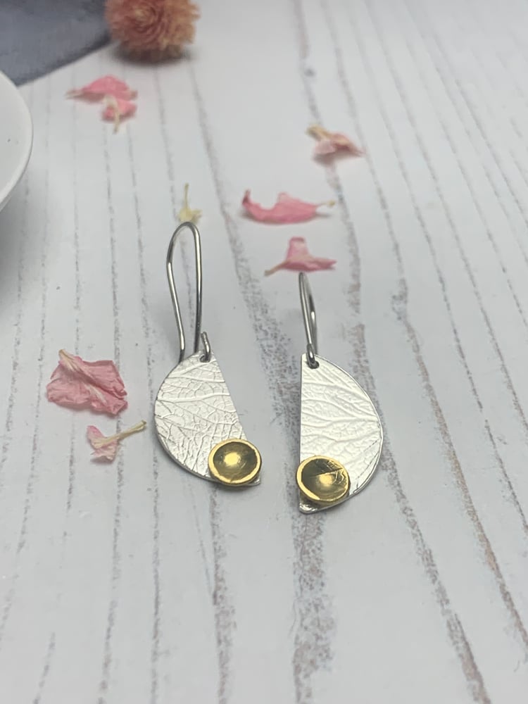 Image of Recycled sterling silver half moon dangly earrings