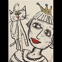 Image 1 of “Queen Alien Kitty” original drawing on canvas