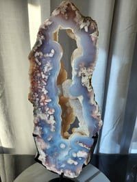 Image 1 of 6.4lb Flower Agate XL Druzy Rough Edge Crystal Slab with Custom Stand 