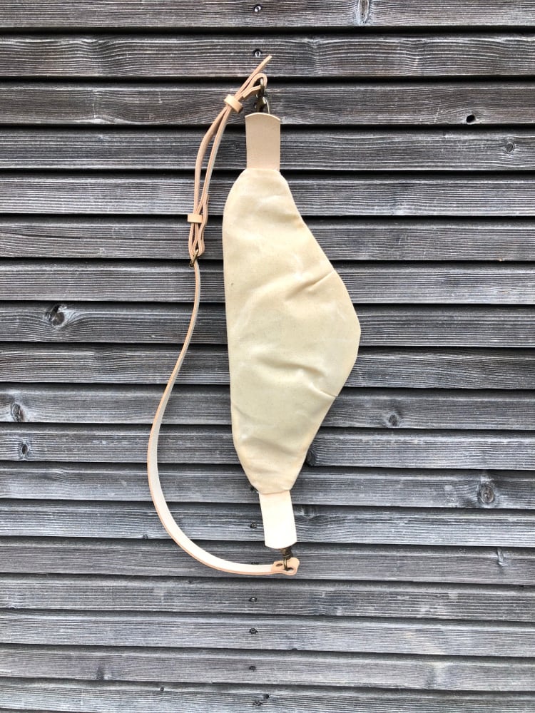 Image of Fanny pack in waxed canvas and pinatex / chest bag / day bag/ with leather shoulder strap
