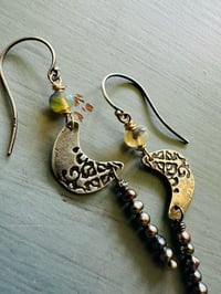 Image 6 of sterling silver crescent moon earrings with opals and pearls