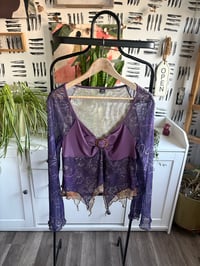 Image 1 of Crop sheer purple top