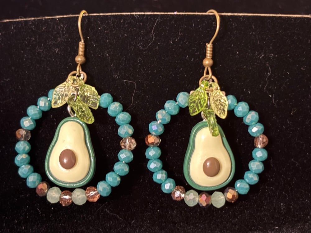 Image of Green and Brown Avocado Drop Earrings — Statement Women’s Earrings