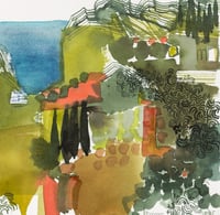 Image 1 of View from above Kalami watercolour unframed painting 