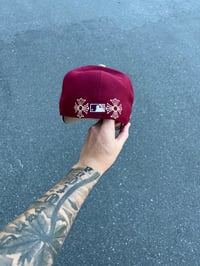 Image 3 of TAN BRIM TRI TONE MAROON TAMPA BAY DEVIL RAYS CUSTOM FITTED CAP
