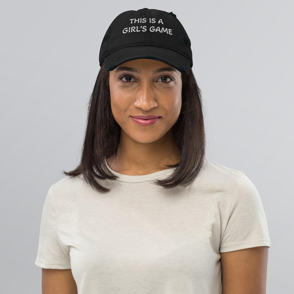 Image of This is a Girl's Game Hat white letters (women's)