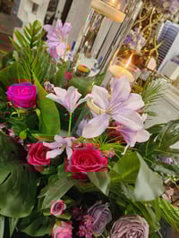 Image 5 of 60 cm Green lavender flower Ring and a touch of pink with cylinder glass vase $50 for the set 
