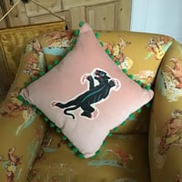 Image 2 of Baby pink velvet cushion cover with puma patch