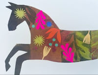 Image 2 of Brown and pink mono printed horse with collaged elements 