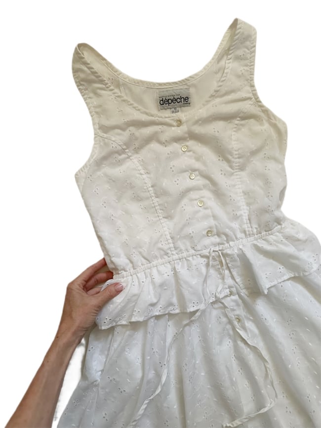 70s cotton eyelet peplum dress