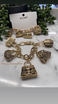 Image 1 of Gold vintage purse charm bracelet 