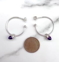 Image 4 of Handmade Amethyst Bullet Sterling Silver Hoop Earrings 925